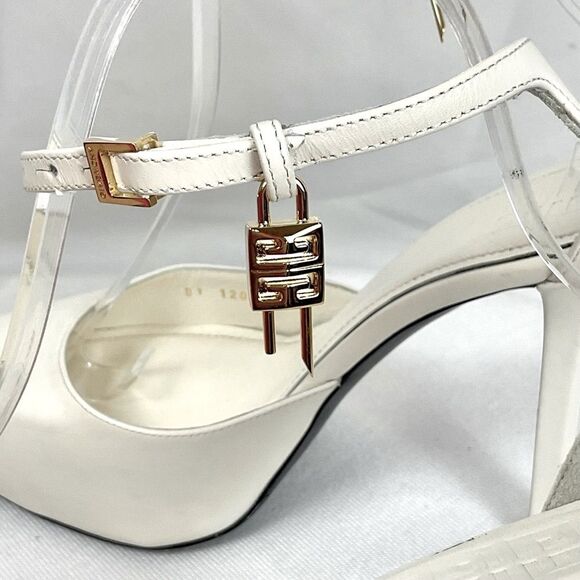 Givenchy G Lock Platform Heels Beige Sz 39.5 Pointed Toe Ankle Strap - Picture 3 of 12